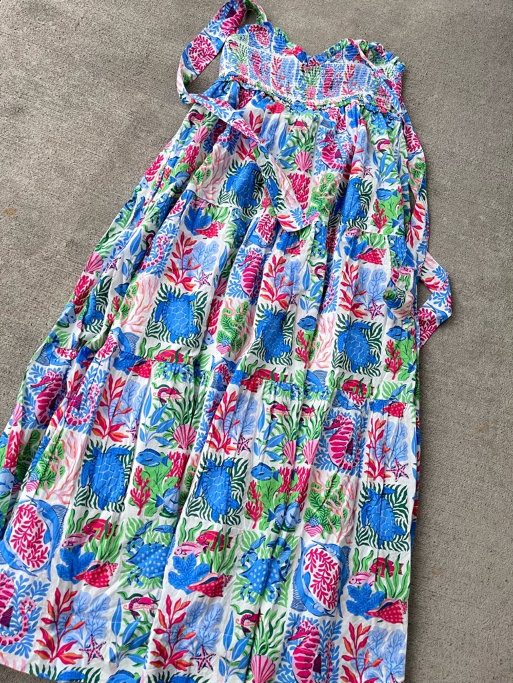 Printfresh cotton sea siren maxi dress smocked bodice tiered skirt beach NWT LG - Picture 4 of 7